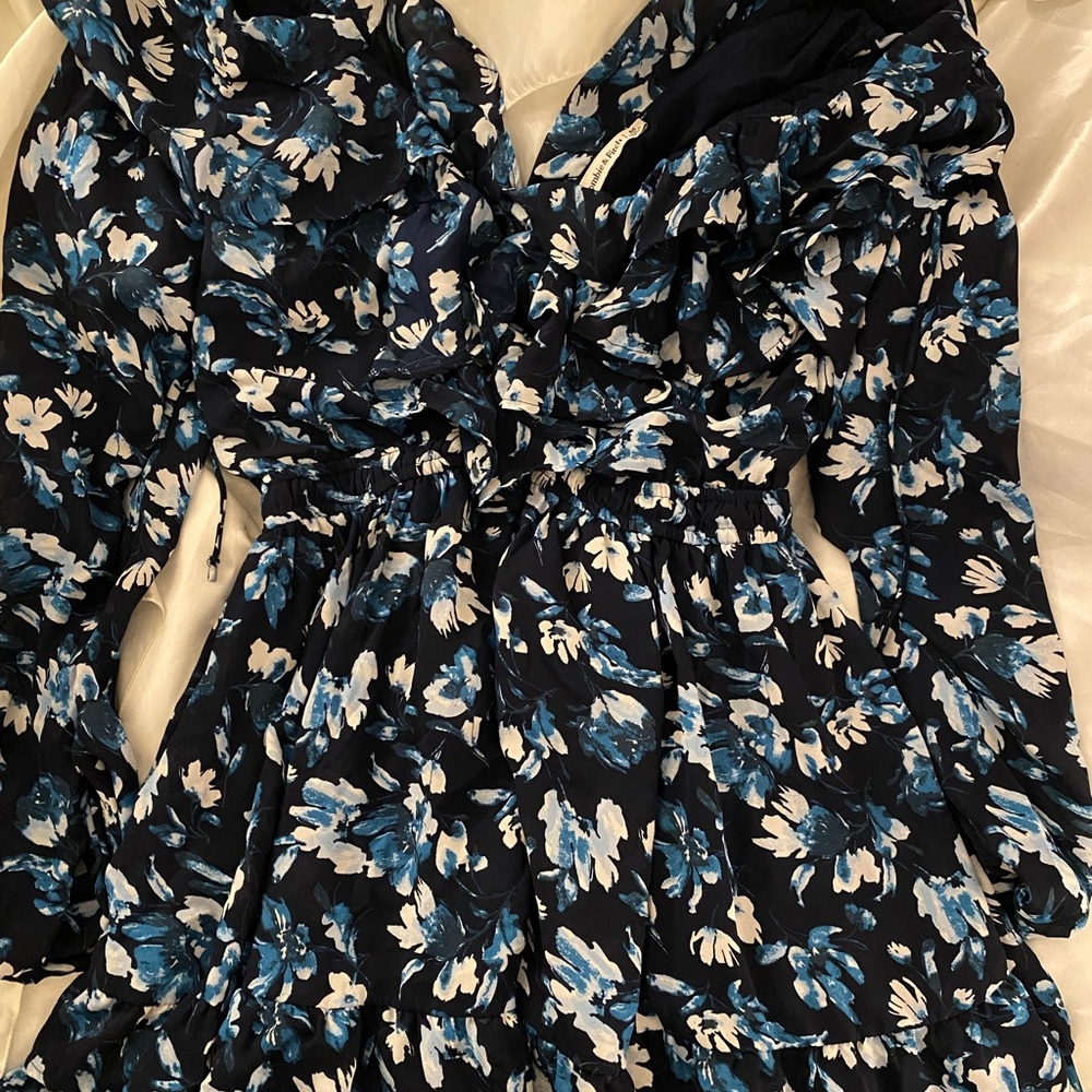 Abercrombie & Fitch Floral Long Sleeve Dress - Black and Blue